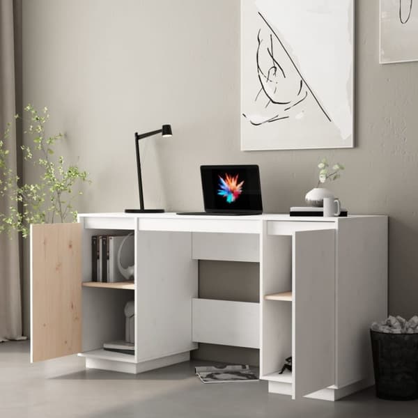 vidaXL Skrivbord vit 140x50x75 cm massiv furu
