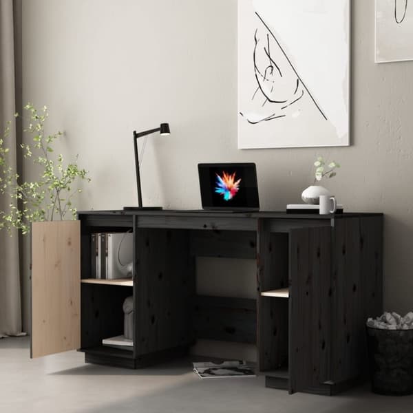 vidaXL Skrivebord svart 140x50x75 cm heltre furu