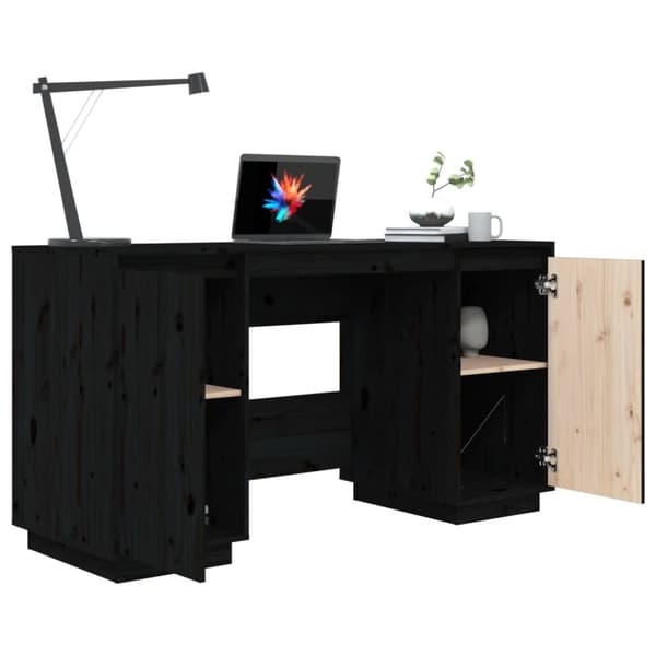 vidaXL Skrivebord svart 140x50x75 cm heltre furu