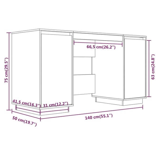 vidaXL Skrivebord svart 140x50x75 cm heltre furu
