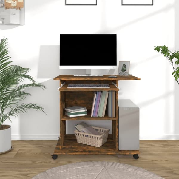 vidaXL Datorbord rökfärgad ek 80x50x75 cm konstruerat trä