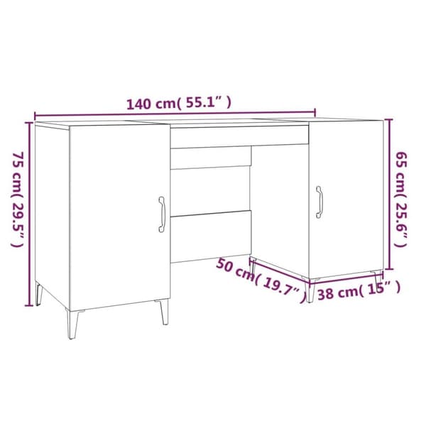 vidaXL Skrivbord rökfärgad ek 140x50x75 cm konstruerat trä
