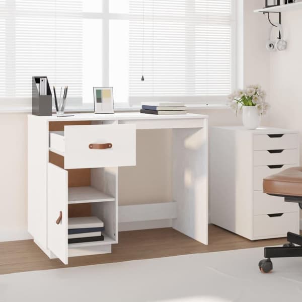 vidaXL Skrivbord Vit 95x50x75 cm massiv furu