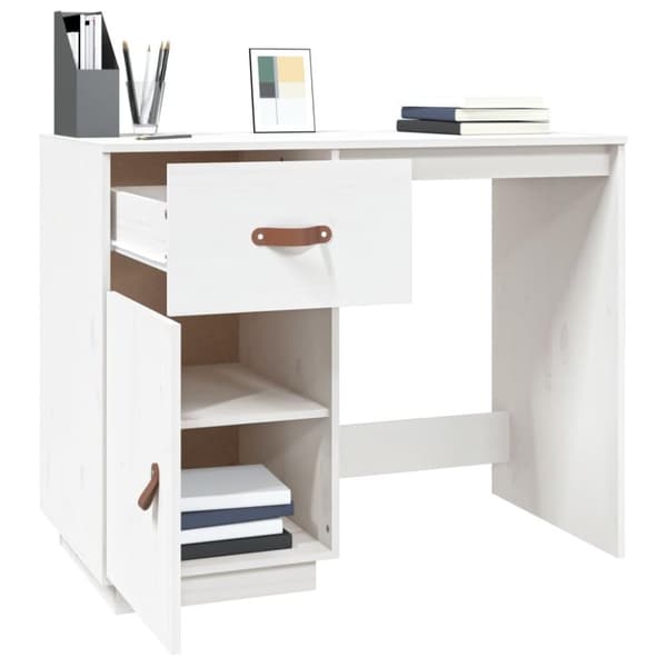 vidaXL Skrivbord Vit 95x50x75 cm massiv furu