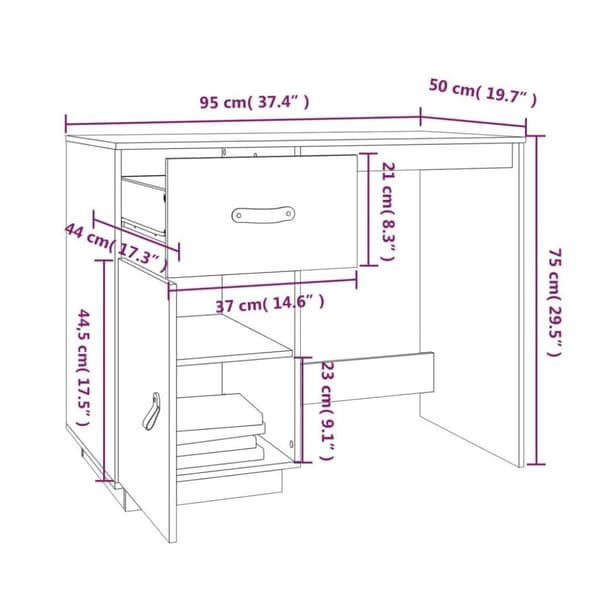 vidaXL Skrivbord Vit 95x50x75 cm massiv furu