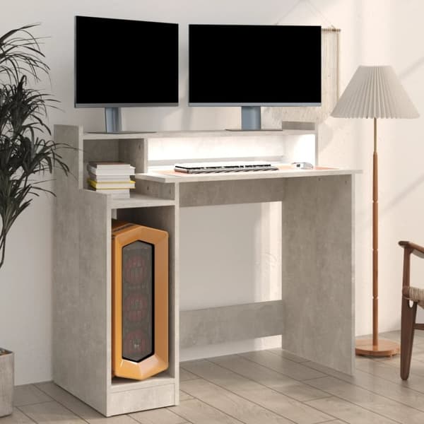 vidaXL Työpöytä LED-valoilla betoninharmaa 97x45x90 cm tekninen puu
