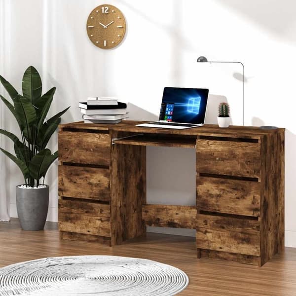 vidaXL Työpöytä savutammi 140x50x77 cm tekninen puu