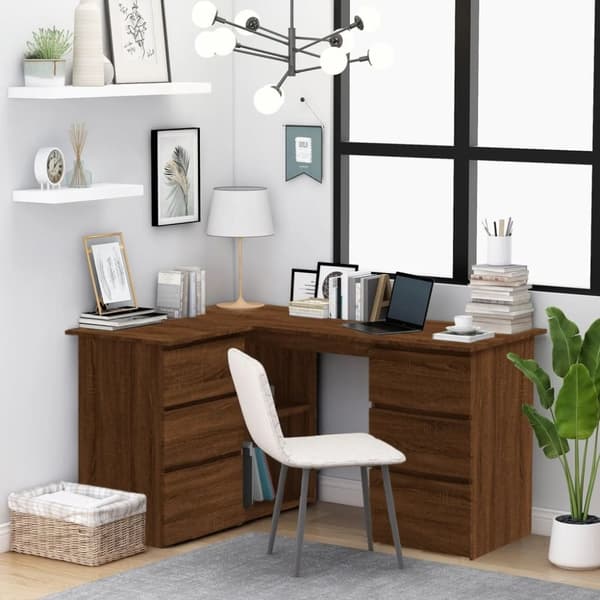 vidaXL skrivebord 145x100x76 cm konstrueret træ brun egetræ