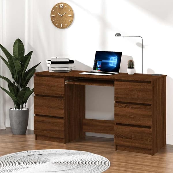 vidaXL Työpöytä ruskea tammi 140x50x77 cm tekninen puu