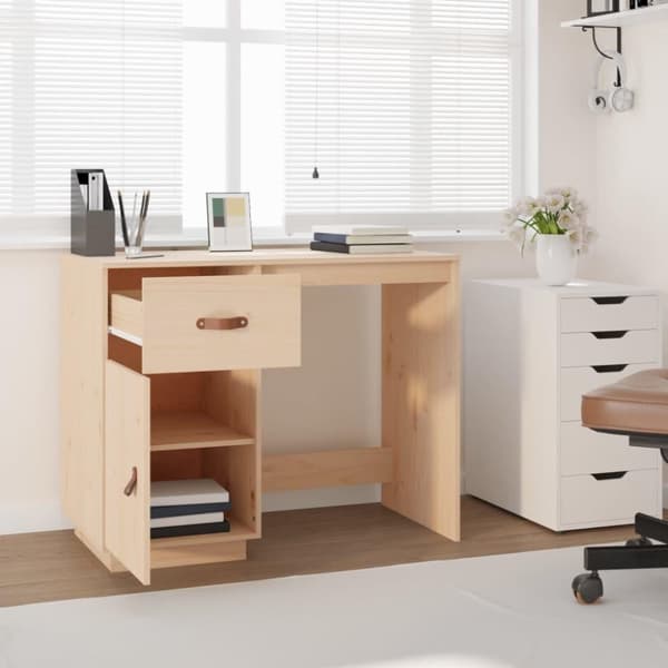 vidaXL skrivebord 95x50x75 cm massivt fyrretræ