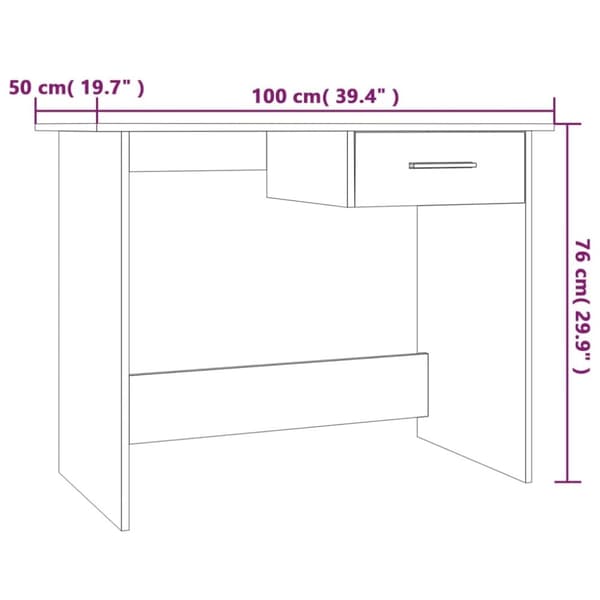 vidaXL Skrivebord grå sonoma 100x50x76 cm konstruert tre