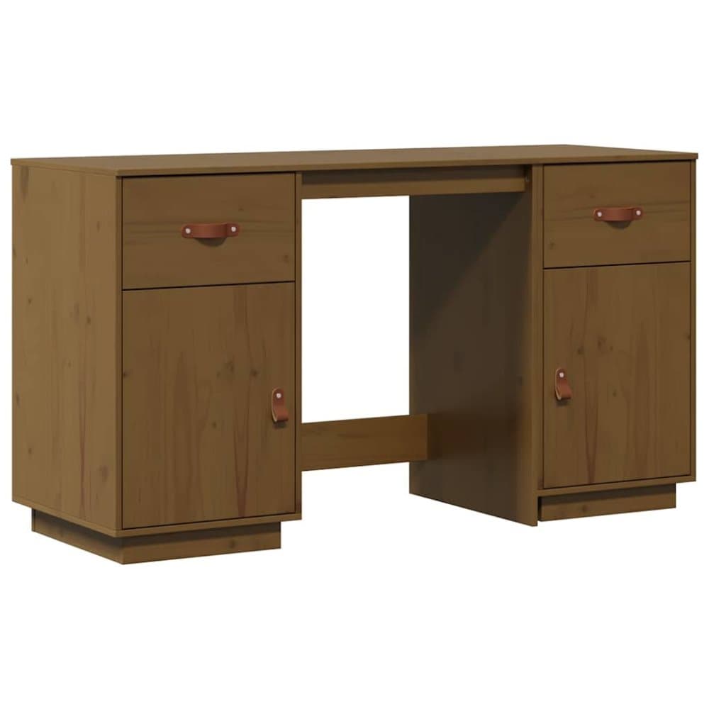 vidaXL Skrivbord med skåp Honungsbrunt 135x50x75 cm massiv furu