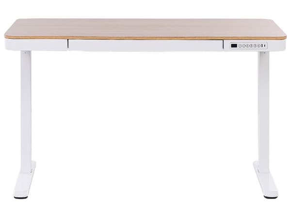 Työpöytä sähkösäädettävä USB-portti vaalea puu/valkoinen 120 x 60 cm KENLY