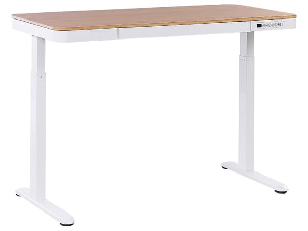 Työpöytä sähkösäädettävä USB-portti vaalea puu/valkoinen 120 x 60 cm KENLY
