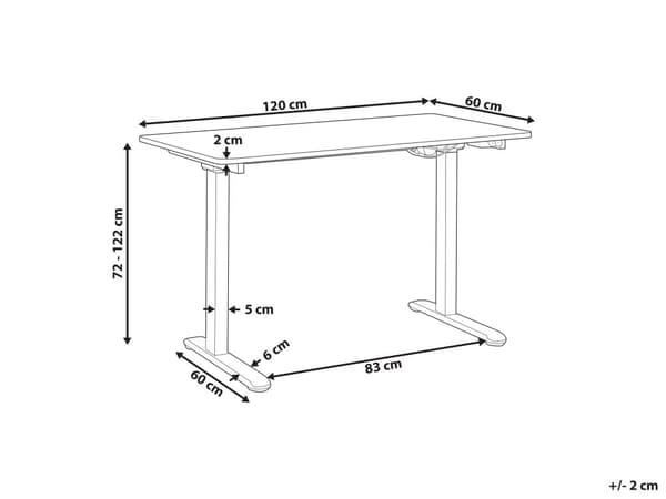 Elektrisk justerbart Skrivebord Hvit 120 x 60 cm Bordplate Pulverlakkert Stålramme Moderne