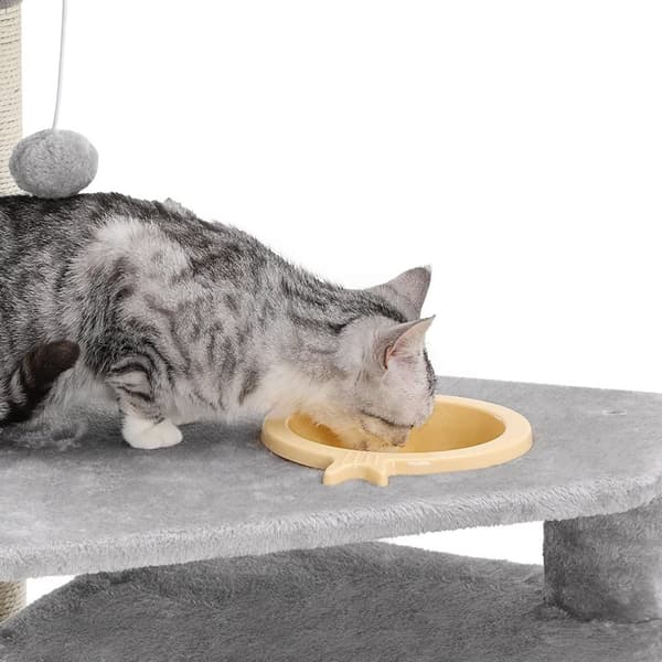 Scratching Post - med skål - 164 cm - lysegrå