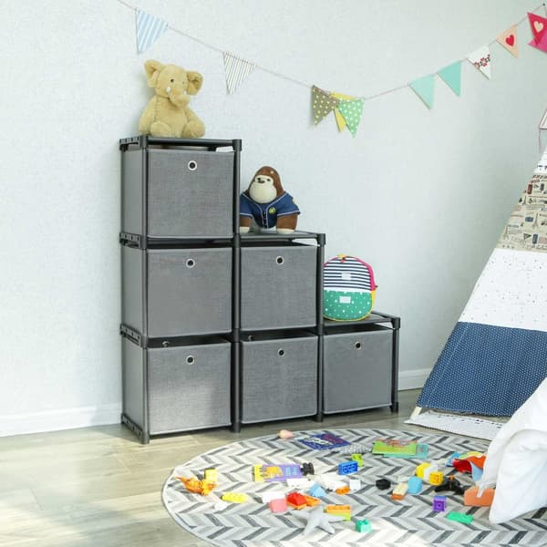 Cube kabinet - opbevaringsskab - 6 rum - stofbokse - grå