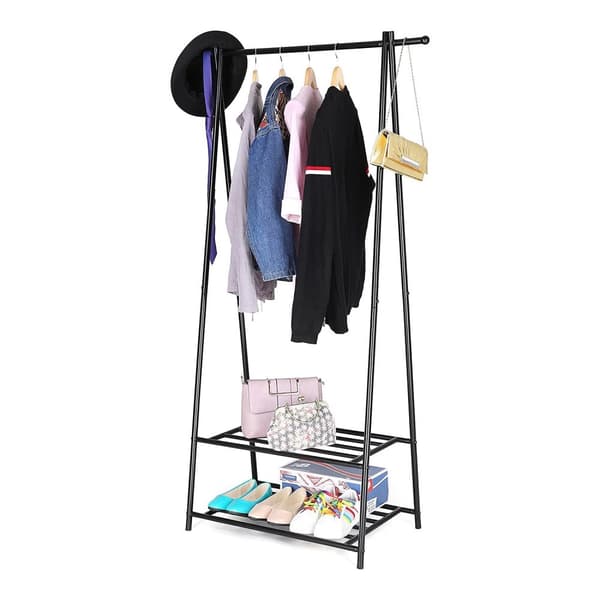 Metal Jacket Rack With Shoe Rack - Clothing Rack - Svart