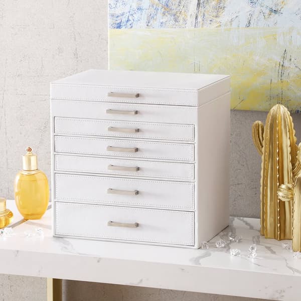 Smyckesbox - Jeweler Box - Jewelry Box - With Mirror - With 5 Drawers - White