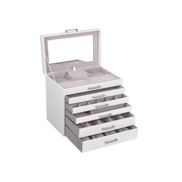 Smyckesbox - Jeweler Box - Jewelry Box - With Mirror - With 5 Drawers - White