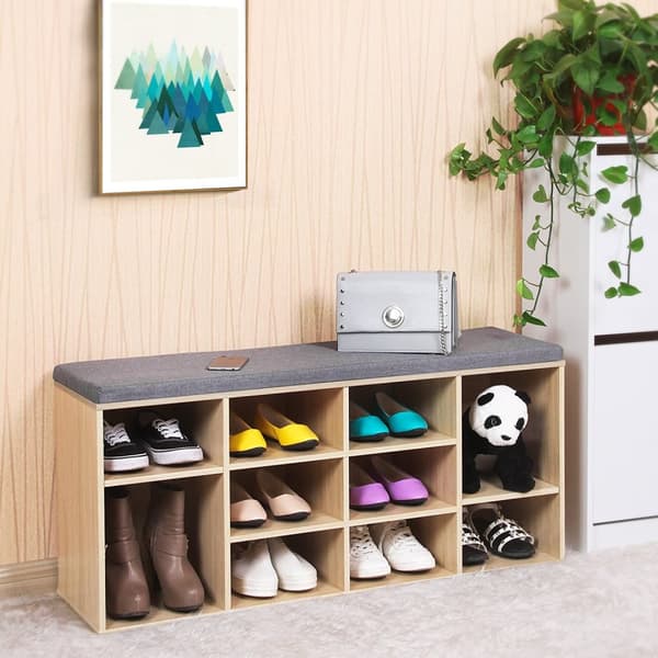 Shoe Bank - Skodabinet - skoopbevaring - med bænk - med pude - Naturel