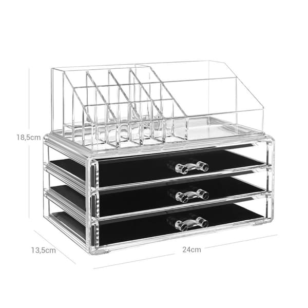 Cosmetics Storage - Make -Up arrangør - 3 skuffer - Gennemsigtig