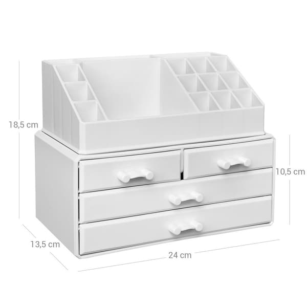 Make -Up Organizer - Make Up Box - Cosmetics tilbehør - Make Up tilbehør - Hvid