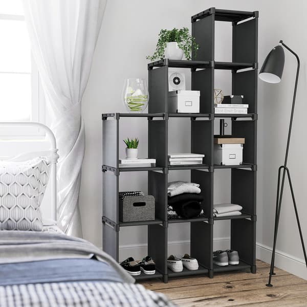 Cube kabinet - reol - opbevaringsskab - 12 terninger - 105 x 30 x 140 cm - sort