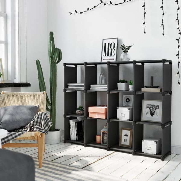 Cube kabinet - reol - opbevaringsskab - 12 terninger - 105 x 30 x 140 cm - sort