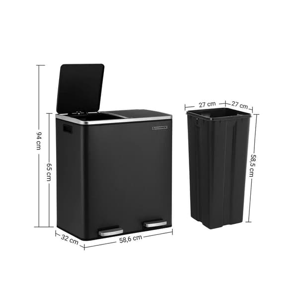 Mülleimer 60 liter (2 x 30 l) Schwarz