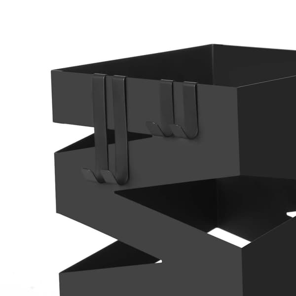 Sateenvarjopidike - metalli - neliö - 4 koukkua - irrotettavan vedenkeräyslaatikolla - 15,5 x 15,5 x 49 cm - musta