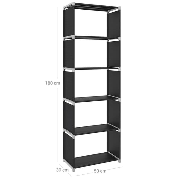 Opbevaringsstativ - bogreol - Wooncase - med 5 niveauer - 50 x 30 x 180 cm - sort