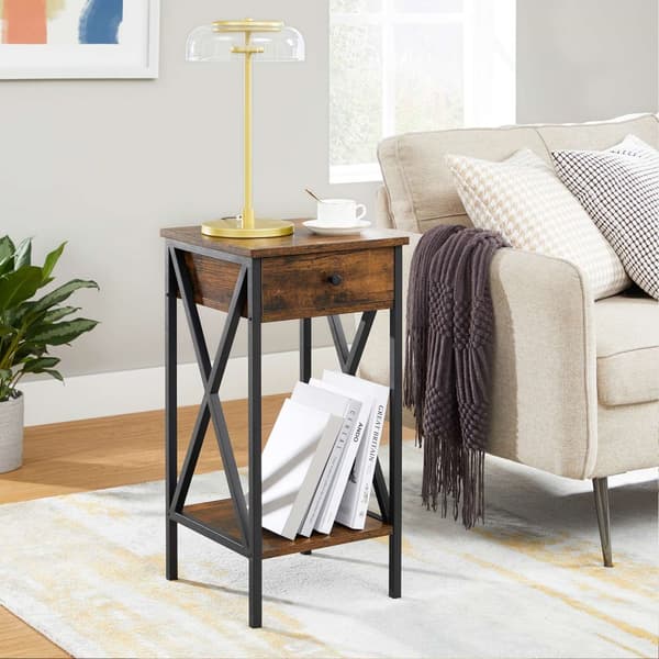 Sengbord - sidebord - med en skuffe - med 2 hylder - industriel stil