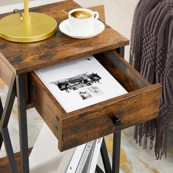 Sengbord - sidebord - med en skuffe - med 2 hylder - industriel stil