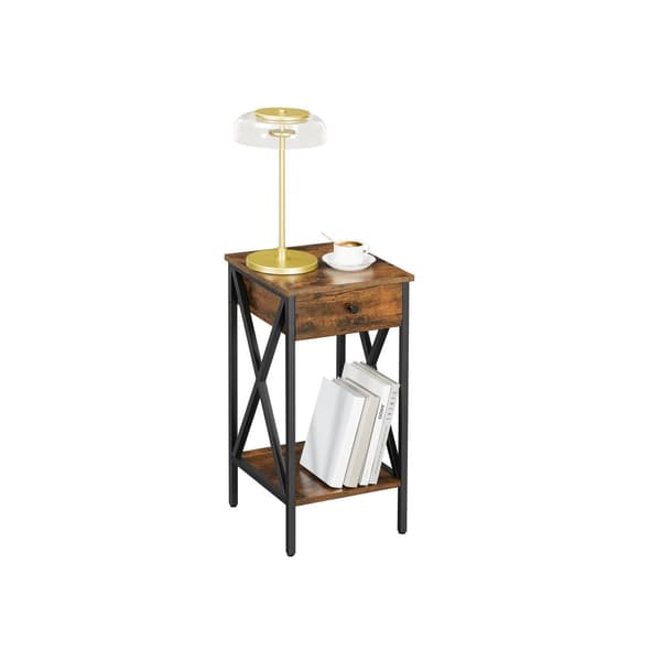 Sengbord - sidebord - med en skuffe - med 2 hylder - industriel stil