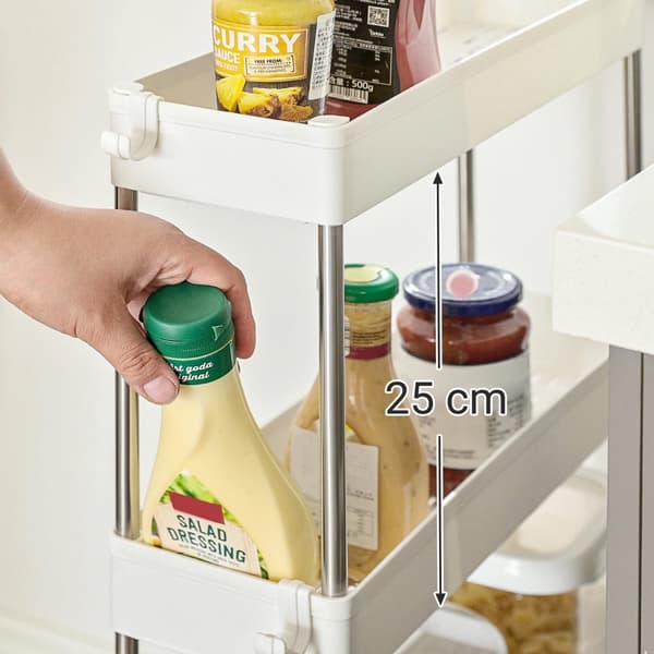 Trolley - Med 3 niveauer - Kitchen Trolley - Smal - Nis Board on Wheels - Rumbesparende badeværelseshylde - 40 x 13,5 x 60 cm - Hvid