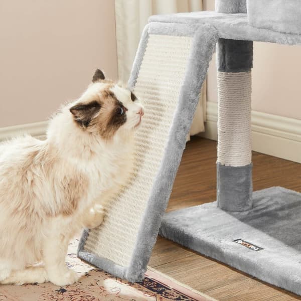 Scratching Post - 115 cm - Scratching Board - med 2 plattformar - med grotta - ljusgrå