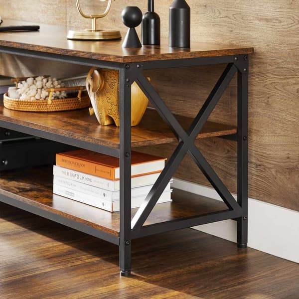 TV -møbler - 3 lag med tv -rack - X -formet metalramme -brun sort