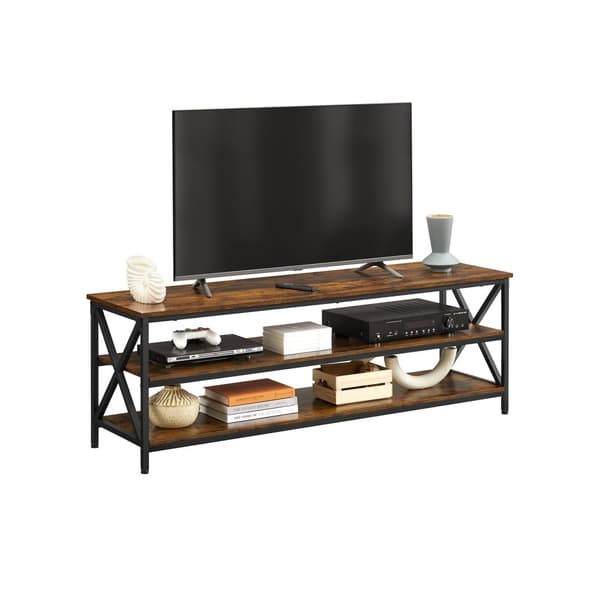 TV -møbler - 3 lag med tv -rack - X -formet metalramme -brun sort