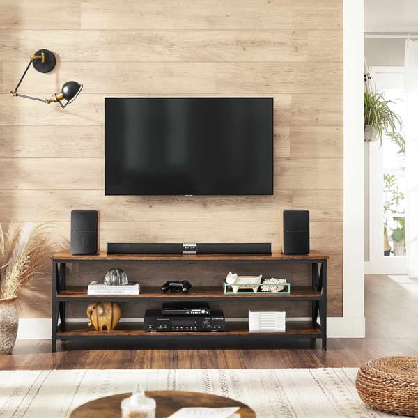 TV -møbler - 3 lag med tv -rack - X -formet metalramme -brun sort
