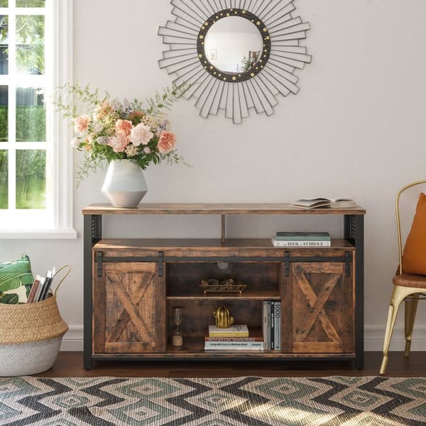 TV -möbler - TV -skåp - TV -bord - med 2 skjutdörrar - med justerbara hyllor - Industriell design - Vintage - Brown -Zwart