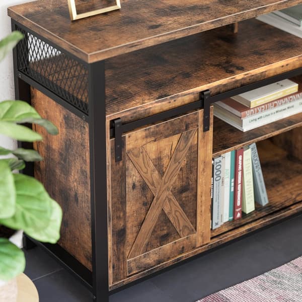 TV -möbler - TV -skåp - TV -bord - med 2 skjutdörrar - med justerbara hyllor - Industriell design - Vintage - Brown -Zwart