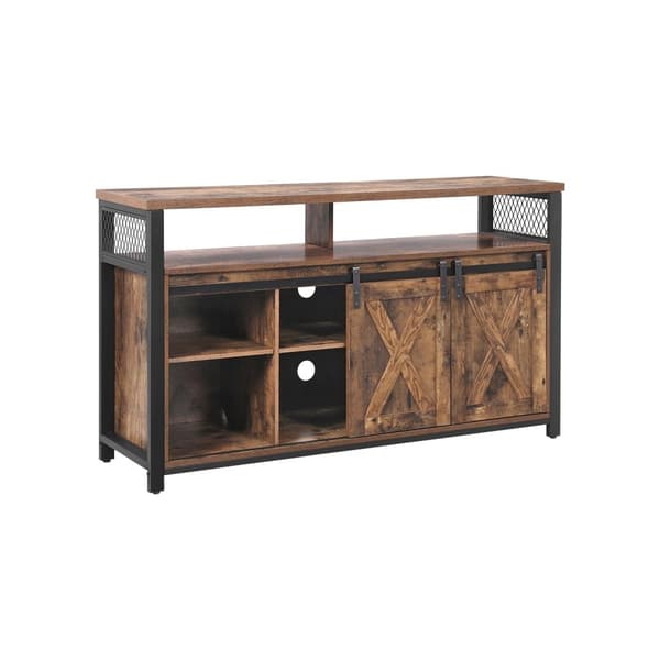 TV -möbler - TV -skåp - TV -bord - med 2 skjutdörrar - med justerbara hyllor - Industriell design - Vintage - Brown -Zwart