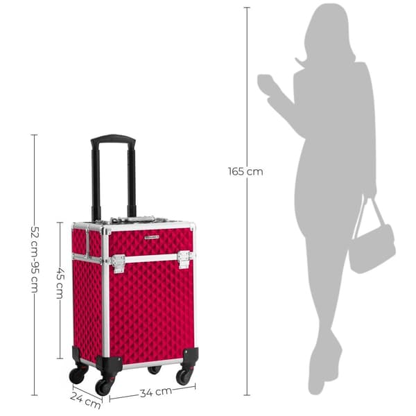 Cosmetics Case - Trolley - Make -Up Case - Face -Made Case - Med Handle - Med 4 Wheels - Pink