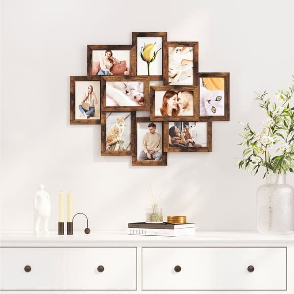 Fotoramme - collage - til 10 fotos - vintage - brun