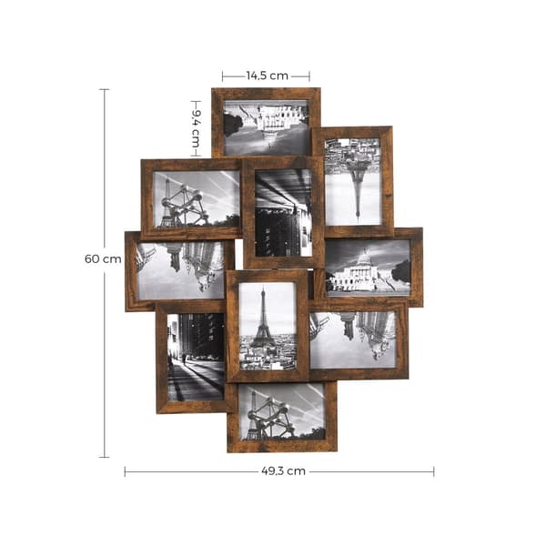 Fotoramme - collage - til 10 fotos - vintage - brun