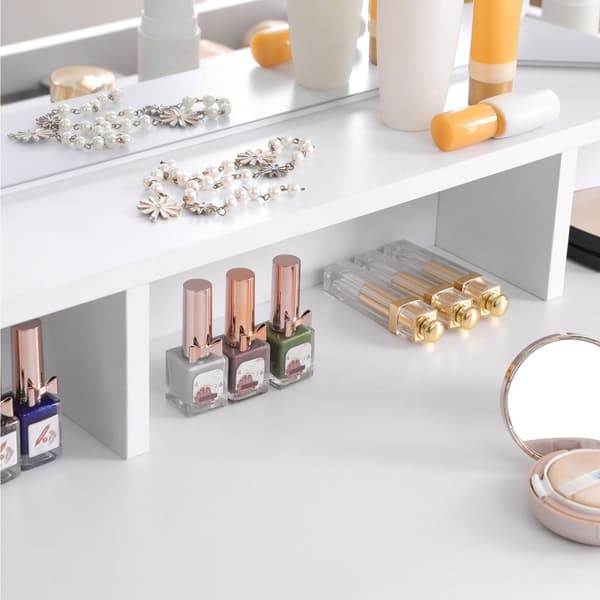 Make -Up Table - Dressing Table - Med Folding Mirror - 2 skuffer - Kosmetisk bord - Med 3 åbne rum - Hvid