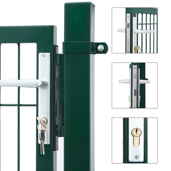 Metal Garden Gate - Steel Garden Gate - Med lås - med dørknap - grøn - 106 x 150 cm