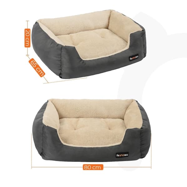 Hundeseng - Hundpude - Hundeseng - 80 x 65 x 20 cm - Med reversibel pude - Grå