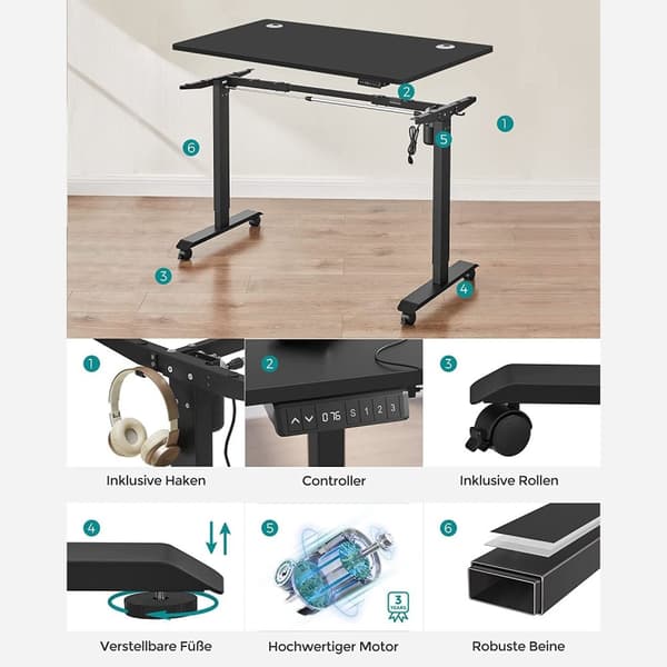 Höjd -till -be skrivbord - elektriskt skrivbord - skrivbord - 70 x 140 cm - Stepleless justerbar - svart